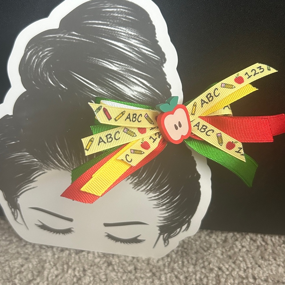 Colorful ABC Hair Bow with Apple Accent